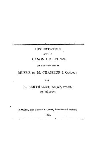 Dissertation sur le canon de bronze que l'on voit dans le Musée de M