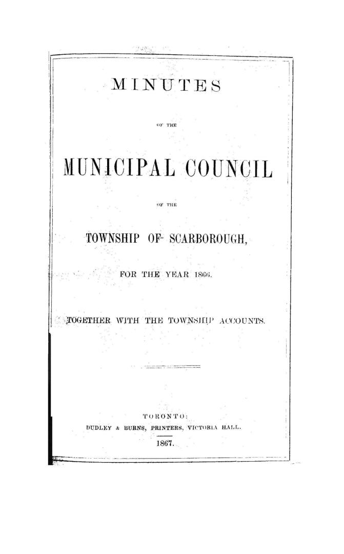 Minutes of the Municipal Council of the Township of Scarborough