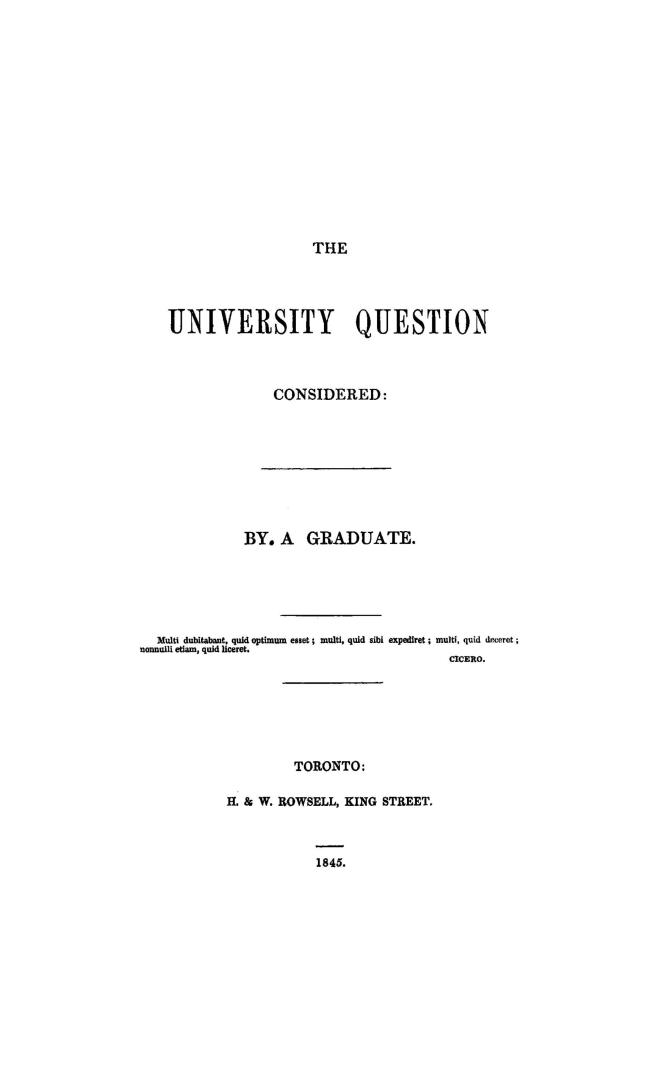 The university question considered by a Graduate