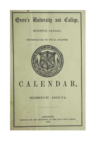 Calendar of the University of Queen's College, Kingston, Canada