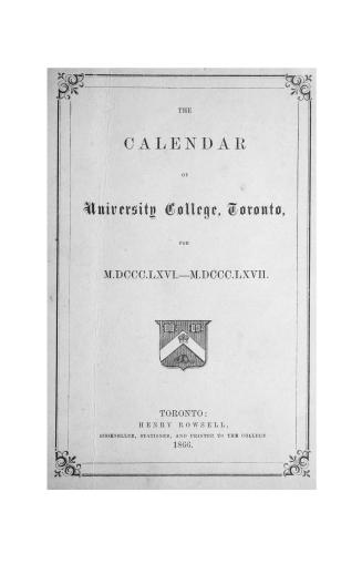 The calendar of University College, Toronto for