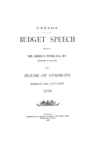 Budget speech delivered in the House of Commons of Canada