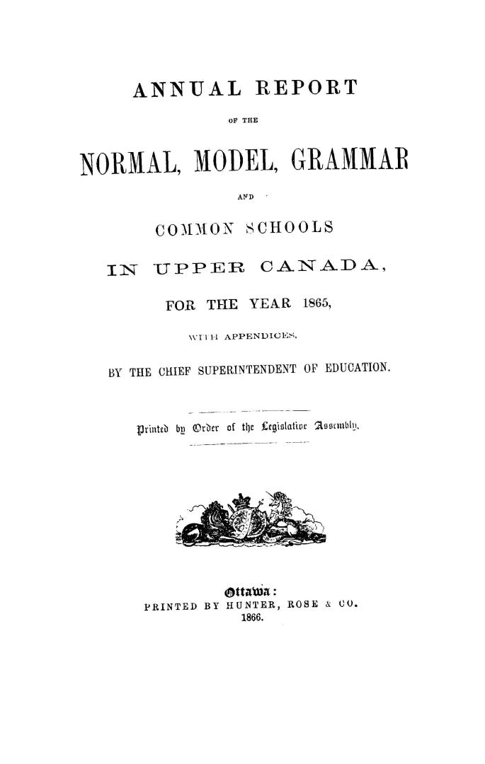 Annual report of the normal, model and common schools in Upper Canada for the year