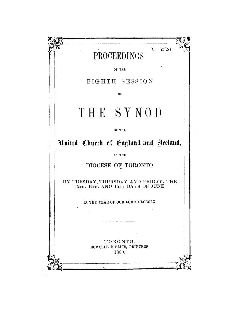 Proceedings of the Synod of the United Church of England & Ireland in the Diocese of Toronto held