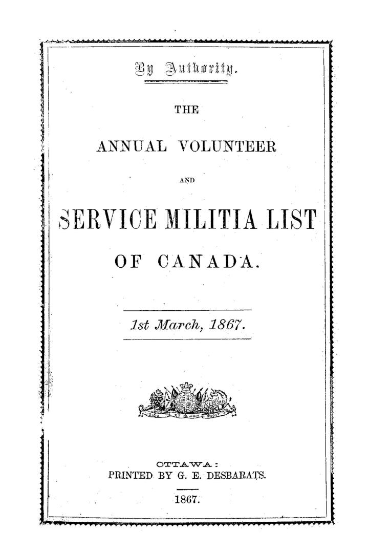 Annual volunteer and service Militia list of Canada