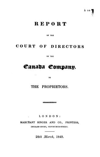 Report of the Court of Directors of the Canada Company to the proprietors