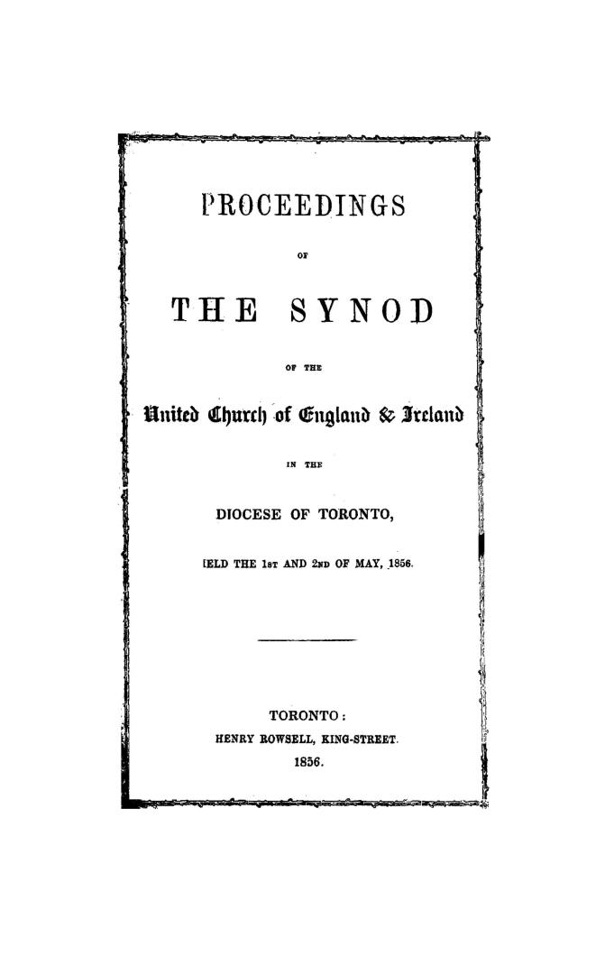 Proceedings of the Synod of the United Church of England & Ireland in the Diocese of Toronto held