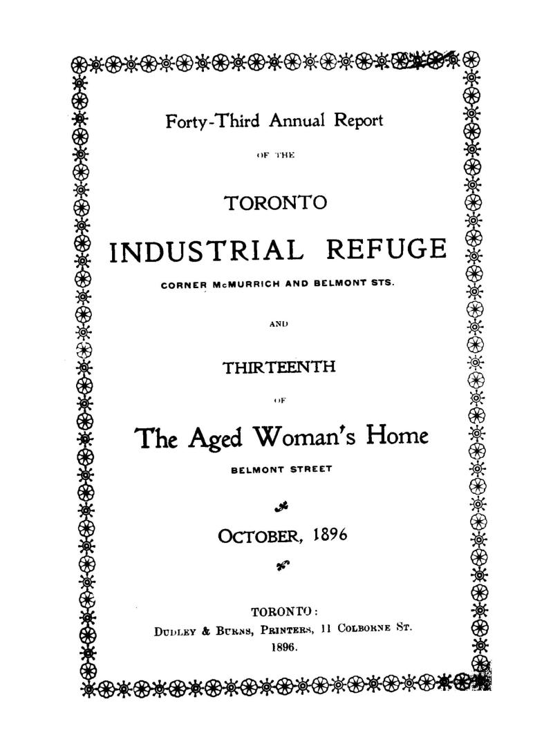 Annual report of the Toronto Industrial Refuge and Aged Woman's Home