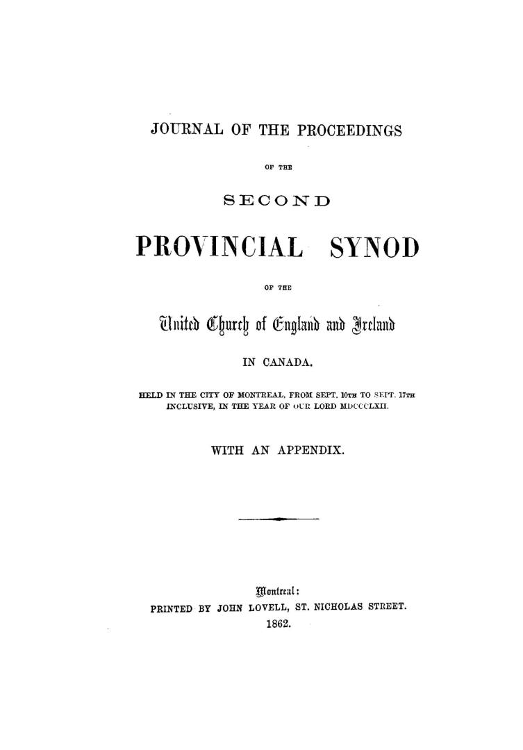 Journal of the proceedings of the ... Provincial Synod of the United Church of England and Ireland in Canada