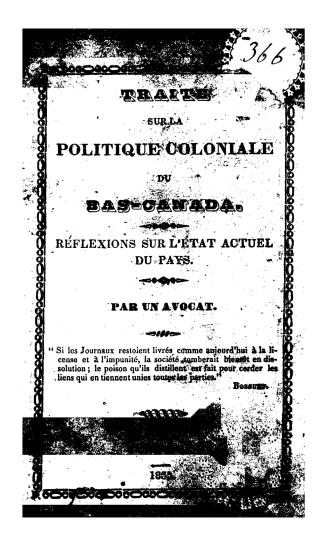 Traité sur la politique coloniale du Bas-Canada