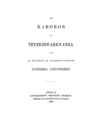 A collection of hymns for the use of native Christians who speak the Mohawk language