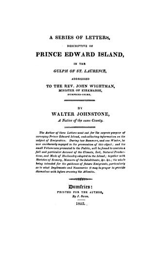 A series of letters descriptive of Prince Edward Island in the Gulph of St