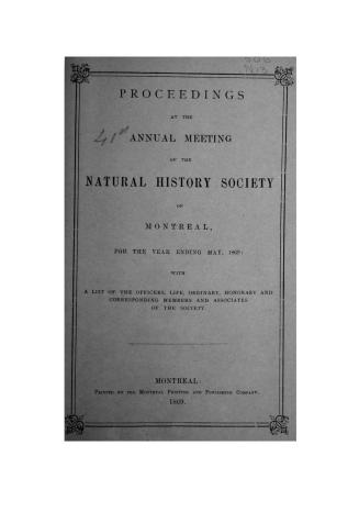 Proceedings at the annual meeting of the Natural History Society of Montreal, for the year ending