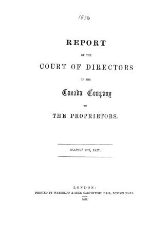 Report of the Court of Directors of the Canada Company to the proprietors