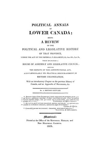 Political annals of Lower Canada,