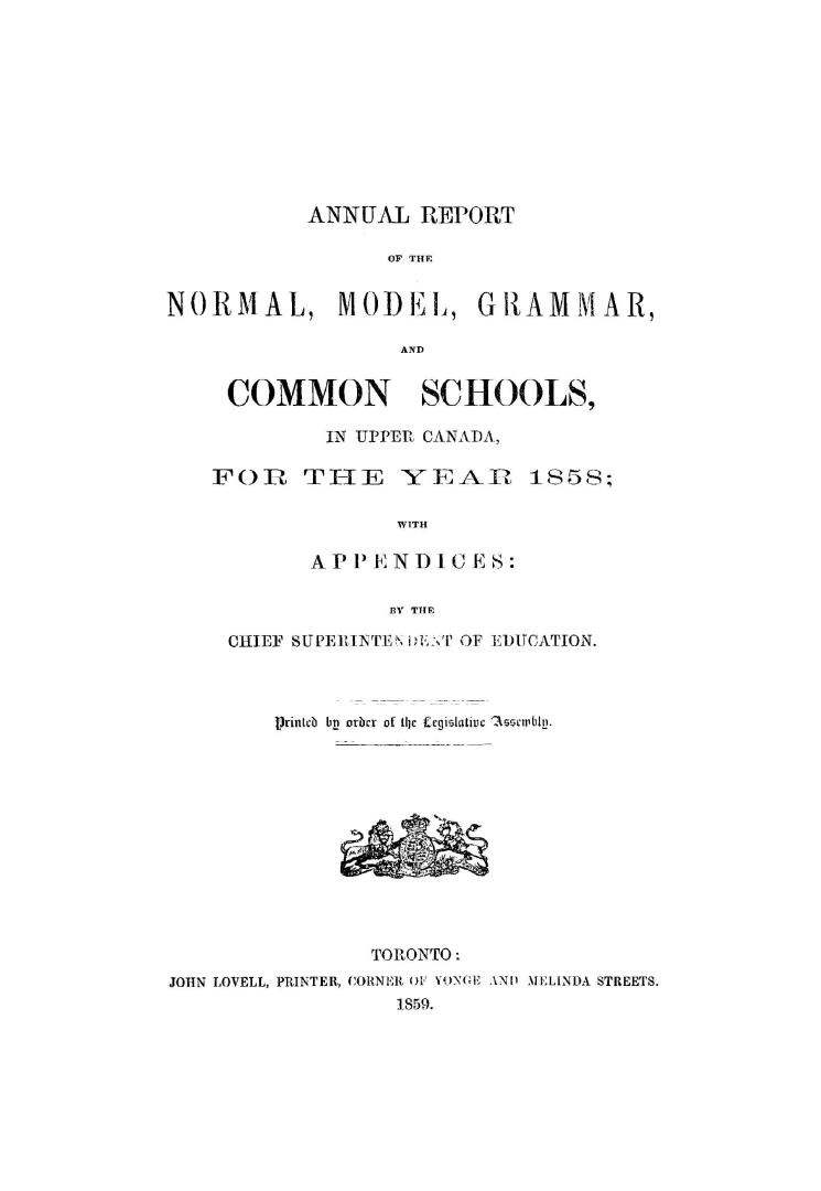 Annual report of the normal, model and common schools in Upper Canada for the year