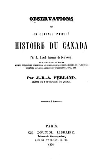 Observations sur un ouvrage intitulé Histoire du Canada