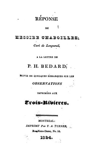 Réponse de Messire Chaboillez, curé de Longueuil, à la lettre de P