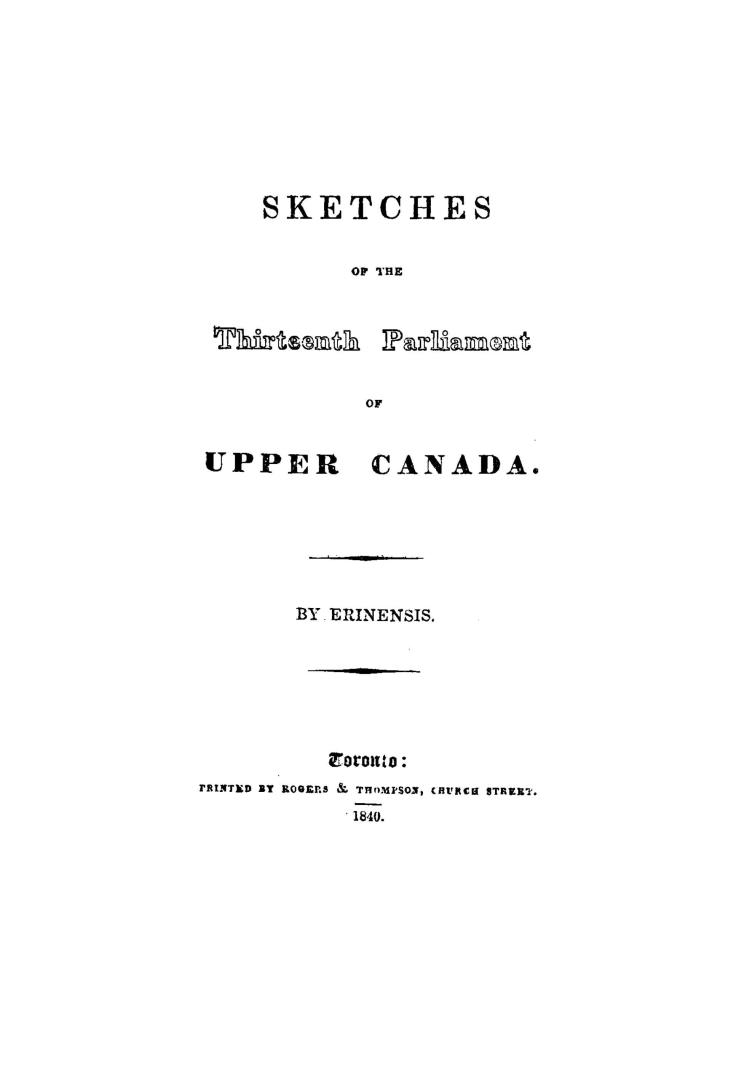 Sketches of the thirteenth parliament of Upper Canada