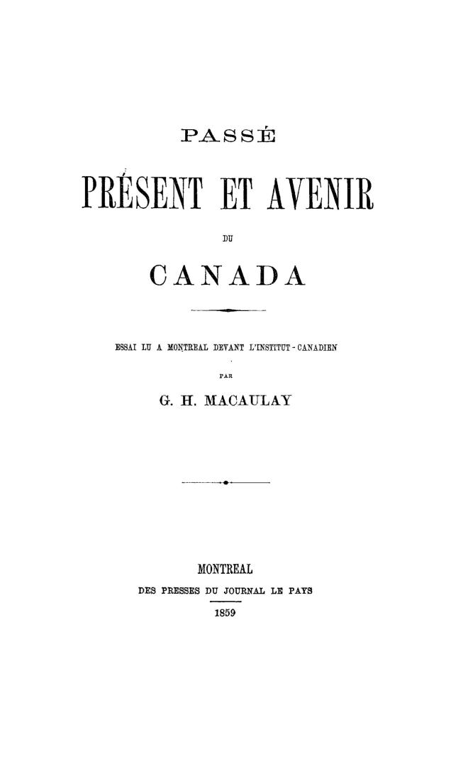 Passé, prèsent et avenir du Canada