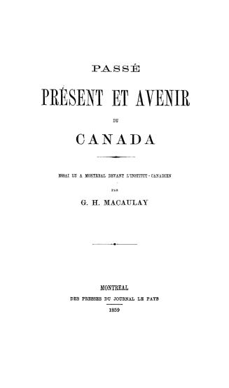 Passé, prèsent et avenir du Canada