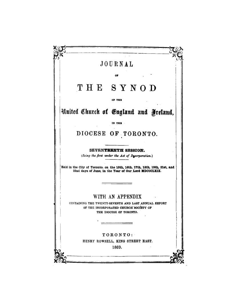 Journal of the Synod of the United Church of England & Ireland in the Diocese of Toronto held