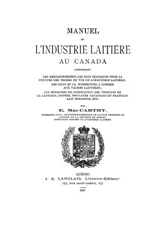 Manuel de l'industrie laitière au Canada