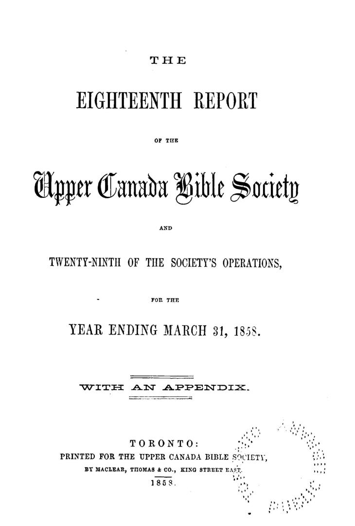 The... report of the Upper Canada Bible Society