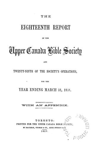 The... report of the Upper Canada Bible Society