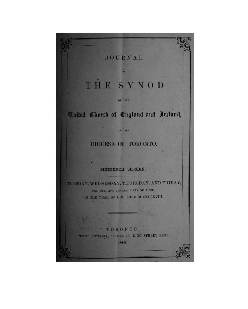 Journal of the Synod of the United Church of England & Ireland in the Diocese of Toronto held