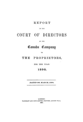 Report of the Court of Directors of the Canada Company to the proprietors