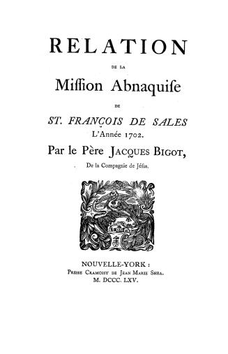 Relation de la mission abnaquise de St