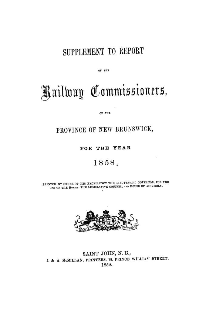 Report of the Railway Commissioners, of the Province of New-Brunswick, for the year