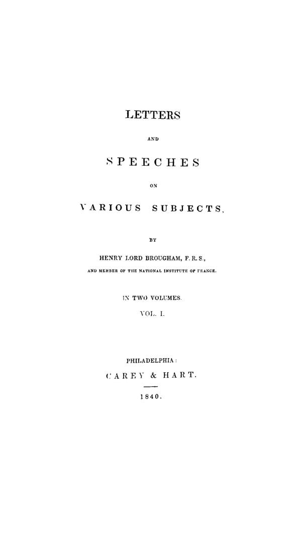 Letters and speeches on various subjects