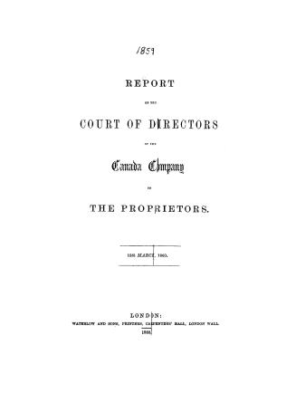 Report of the Court of Directors of the Canada Company to the proprietors