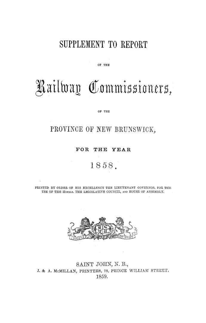 Report of the Railway Commissioners, of the Province of New-Brunswick, for the year