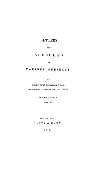 Letters and speeches on various subjects