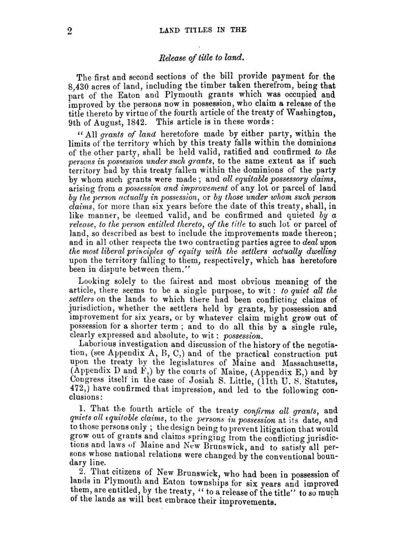 Land titles in the late disputed territory of Maine