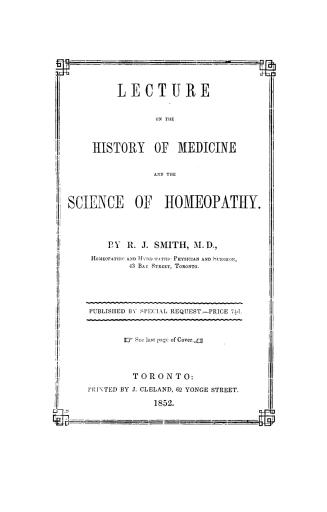 Lecture on the history of medicine and the science of homeopathy