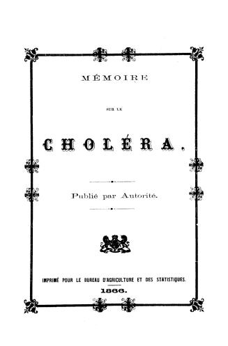 Mémoire sur le cholera