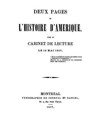 Deux pages de l'histoire d'Amérique lus au Cabinet de lecture le 12 mai 1857