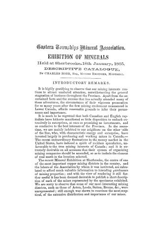 Eastern Township Mineral Association exhibition of minerals held at Sherbrooke, 18th January, 1865