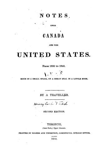 Notes upon Canada and the United States from 1832 to 1840