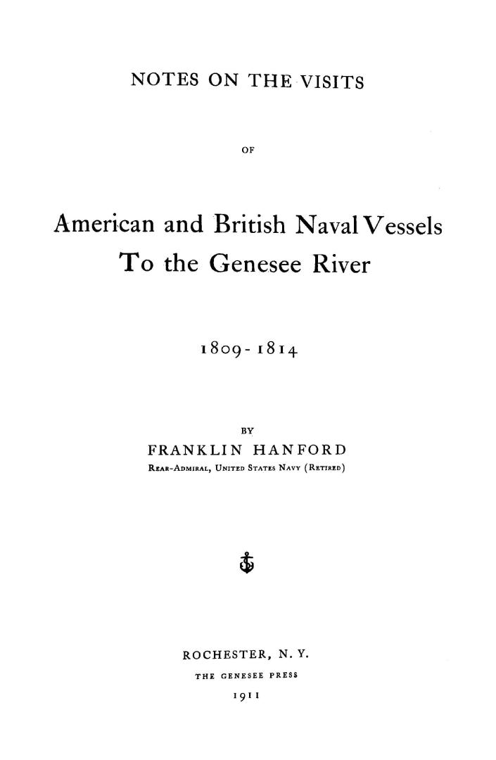 Notes on the visits of American and British naval vessels to the Genesee River, 1809-1814