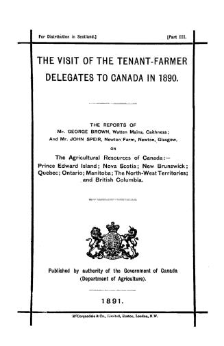 The visit of the tenant-farmer delegates to Canada in 1890