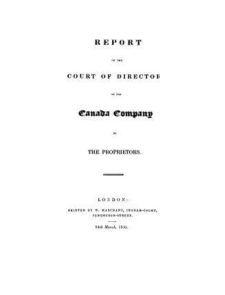 Report of the Court of Directors of the Canada Company to the proprietors