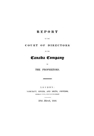 Report of the Court of Directors of the Canada Company to the proprietors