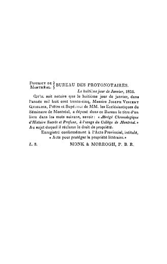 Abrégé chronologique d'histoire sacrée et profane, à l'usage du Collége de Montréal