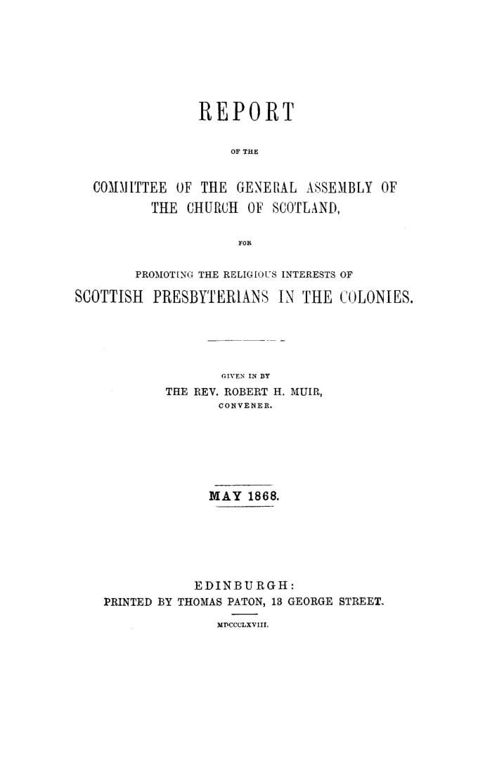 Report. With appendix, containing correspondence with the Colonial Office, and report of the North American Colonial Society of Glasgow