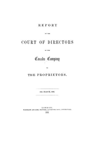 Report of the Court of Directors of the Canada Company to the proprietors